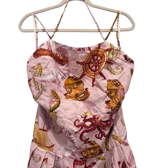 NWT Farm Rio Strappy Linen Maxi Dress Nautical Wonder Casual Beach Pink Sz XL - Picture 5 of 16